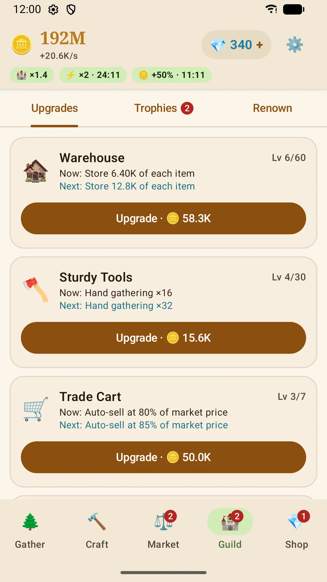 Hearth & Haggle screenshot: Upgrades