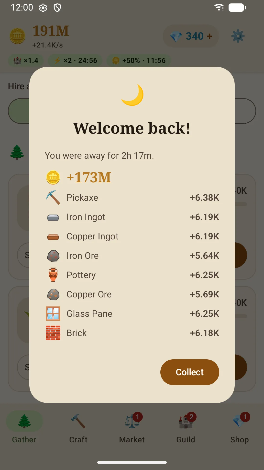 Hearth & Haggle screenshot: Offline progress